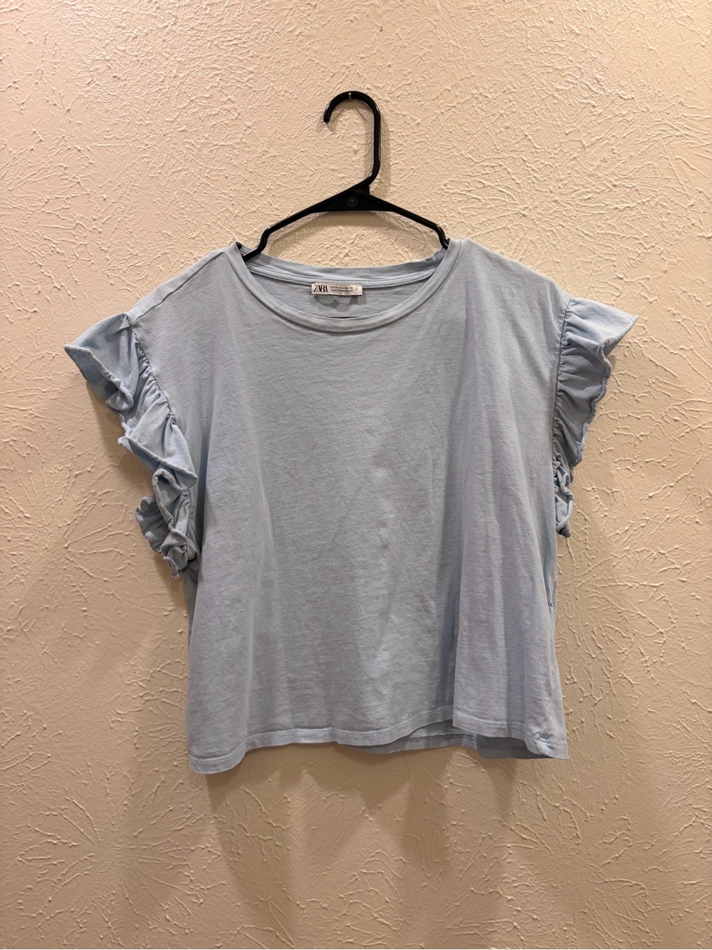 Zara Pale Blue Ruffle Sleeve Tee